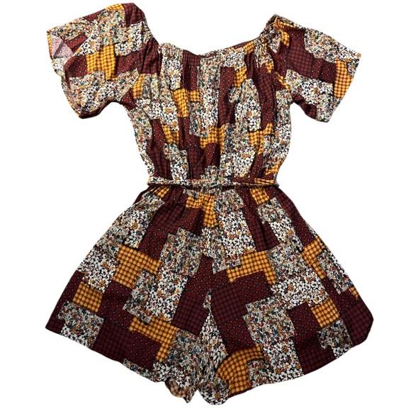 Easel Romper Off Shoulder Multicolor Floral Patchwork Size Large - Picture 2 of 4